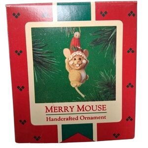 Merry Mouse Hallmark ornament, vintage with box